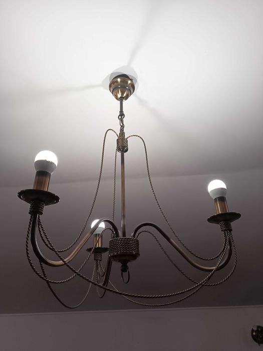 Lampa sufitowa mosiężna 3 punktowa wisząca. Kinkiety komplet