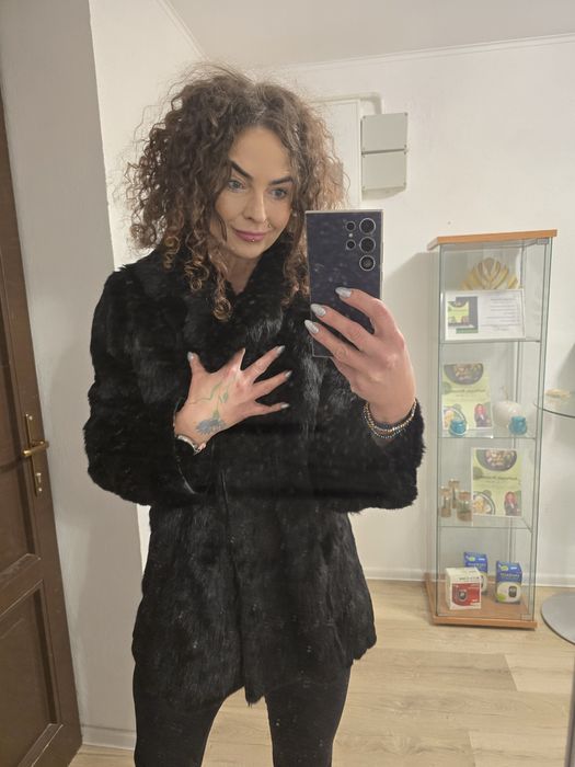 Jam Nowe! Naturalne futro S-L, regulacja, czarne, lśniący włos!