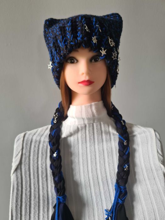 Nowa czapka z kocimi uszami i oryginalnymi ogonami. Hand made