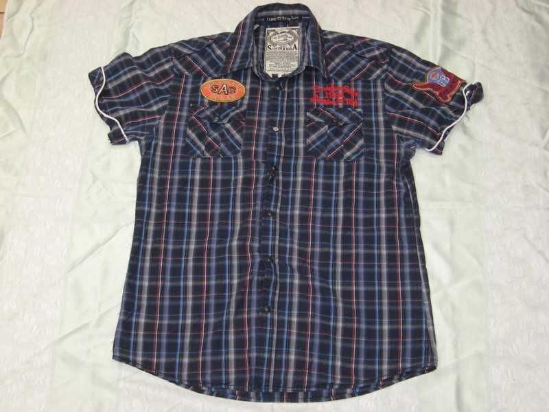 Koszula krótki rękaw kratka pagony retro vintage oldschool Soda USA