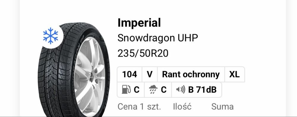 Opony imperial snowdragon UHP zimowe
