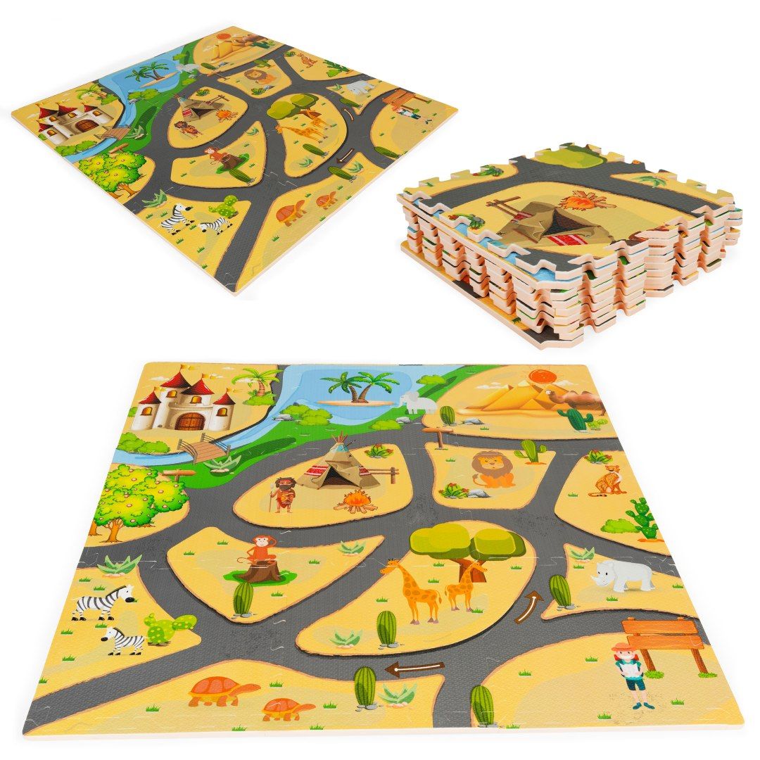 Mata piankowa dla dzieci puzzle safari 9el 93x93cm ECOTOYS