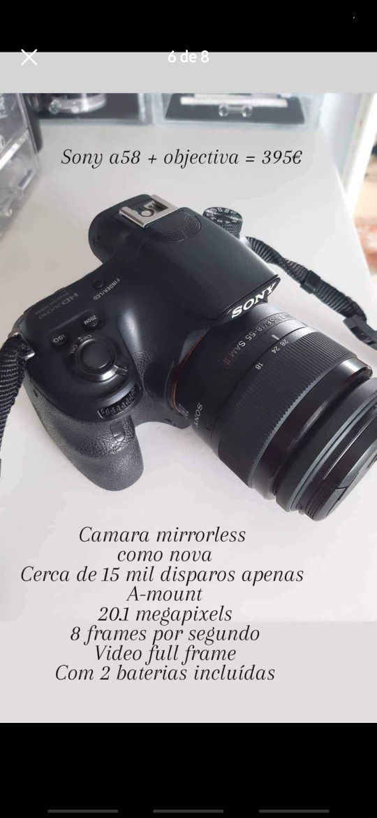 Sony a58 + objectiva 18/55mm + 2 baterias