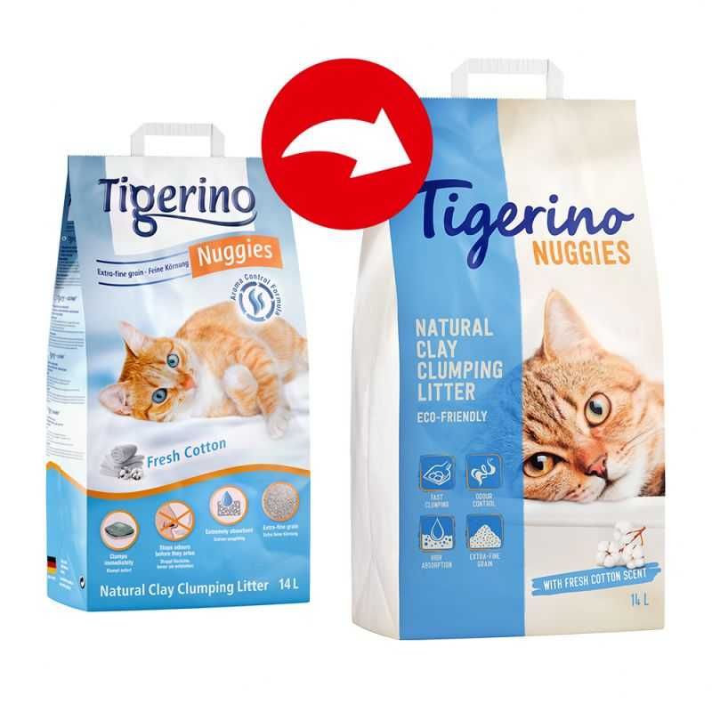 Żwirek dla kota Tigerino Nuggies zbrylający drobnoziarnisty 14kg OKAZJ