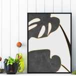 plakat czarno-biały kwiat monstera, plakat w ramę monstera kwiat
