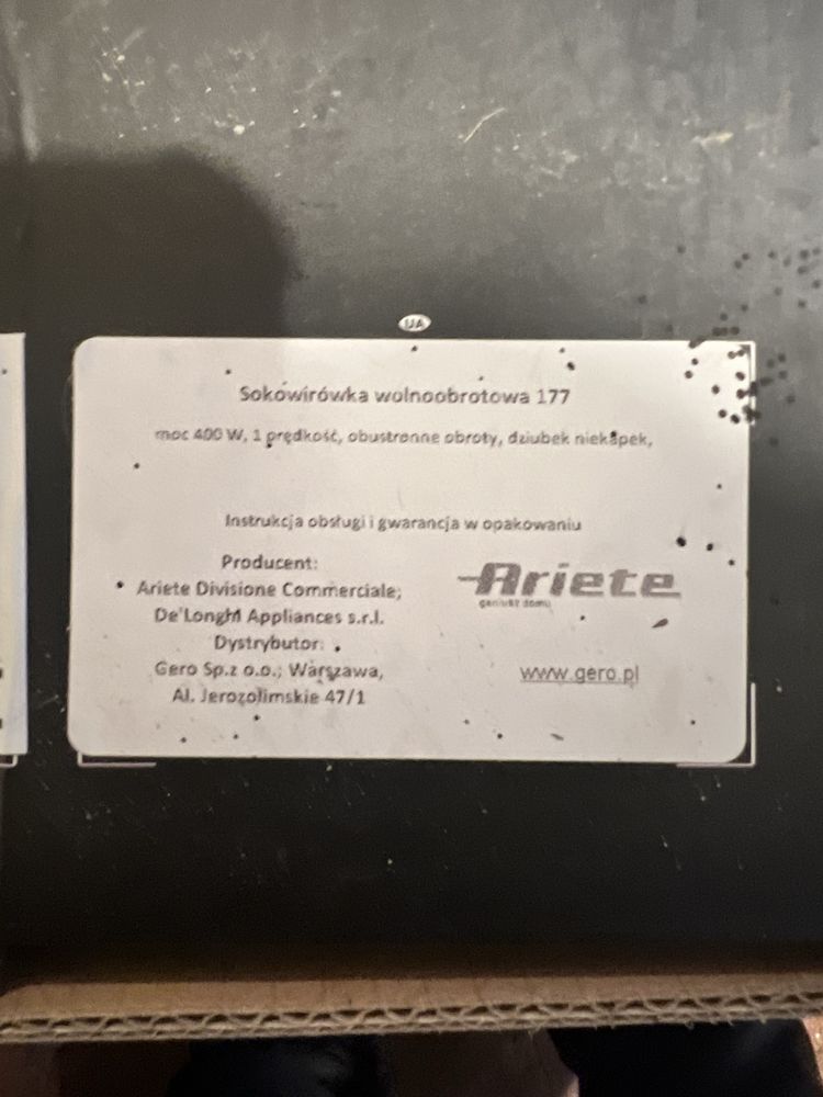 Wyciskarka wolnoobrotowa ARIETE 177/01 NOWA
