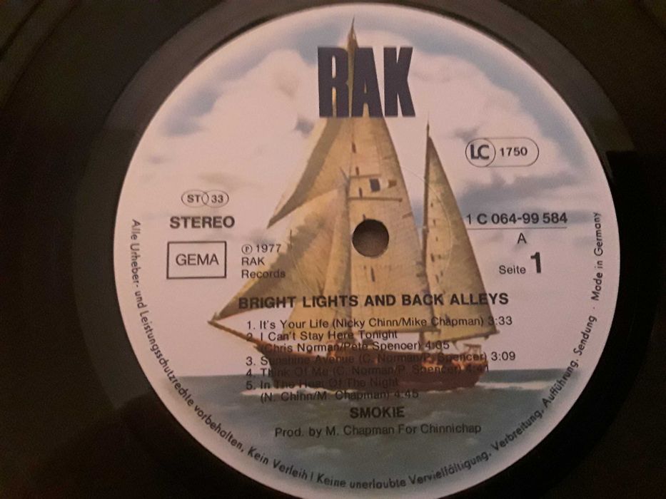Виниловая пластинка Smokie  Bright Lights & Back Alleys  1977 г.