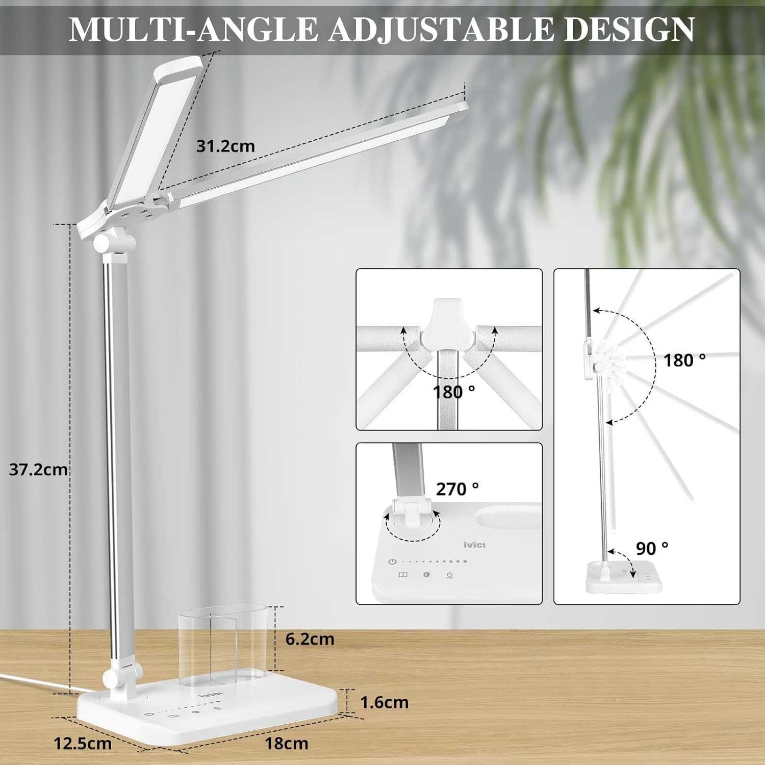 iVict Lampa biurkowa LED Dual Swing Arm 5 trybów Touch Control [2249]