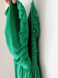 Vestido verde cai cai com atilho ao pescoço