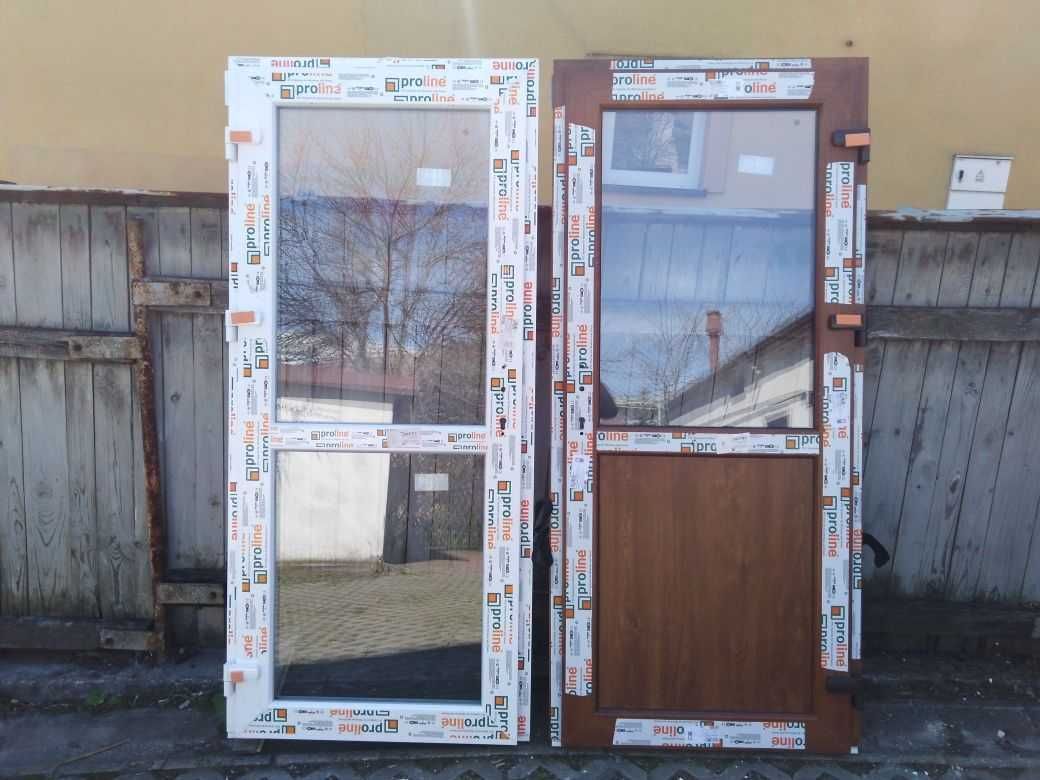 Drzwi PCV sklepowe zewnętrzne 100x200 złoty dąb