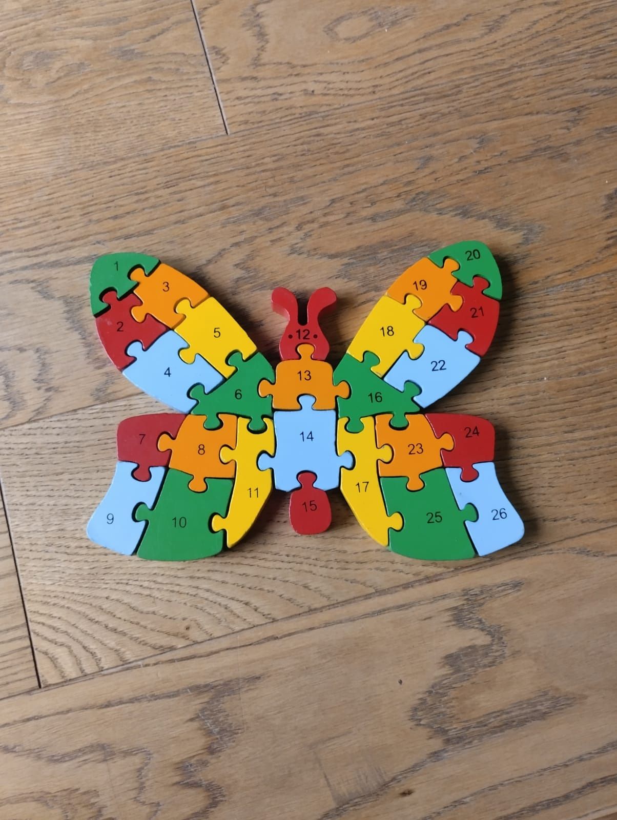 Puzzle, Drewniany motylek do nauki cyfr i liter, cyfry, literki