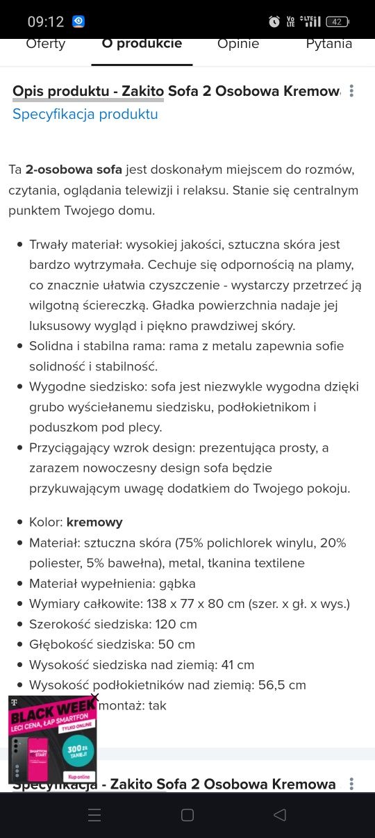 Wypoczynek sofa,fotel , kolor cappuccino.