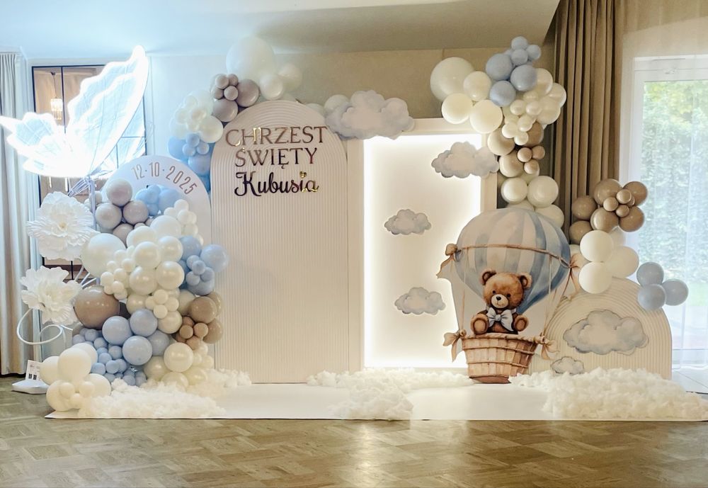 Ścianka zdjęciowa balonowa chrzest roczek urodziny event firmowy