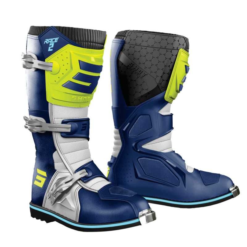 Buty motocyklowe off-road enduro SHOT RACING Race 2 Blue/Neon Yellow