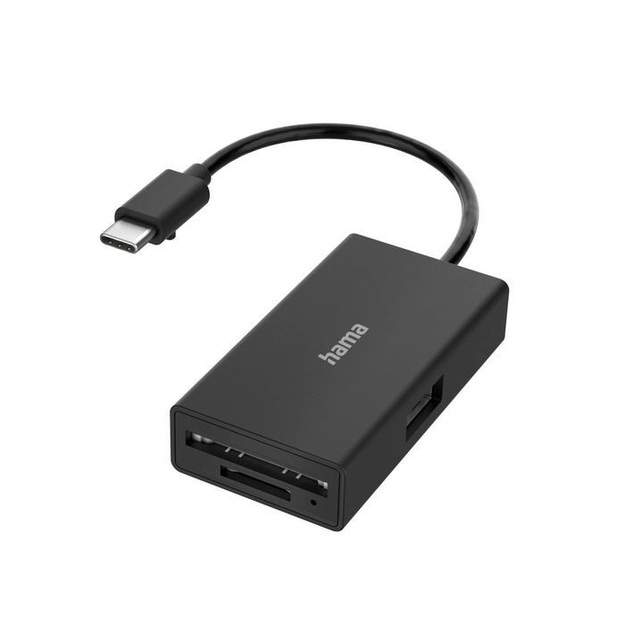 Hama Hub USB-C, 1x USB-A + czytnik kart SD/MicroSD, czarny OUTLET