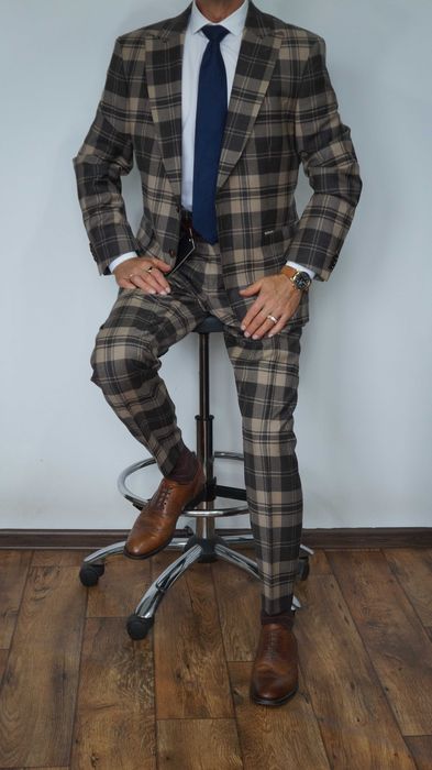 Garnitur Nowy Bytom Wełna Rozmiar 176/108/96 Brąz/Beż Krata