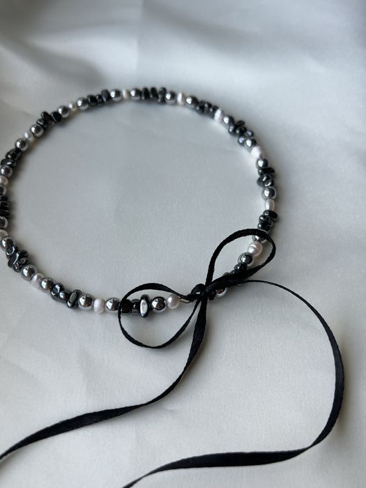 Чокер з натуральних перлин , гематиту