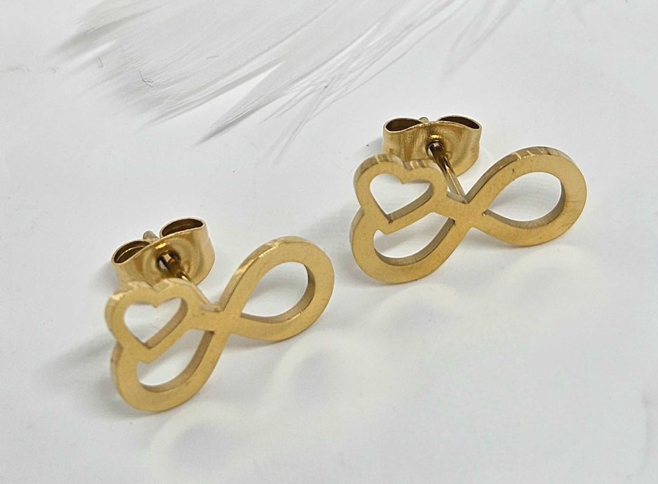 Nowe Złote Kolczyki Stal Chirurgiczna 316L Nieskończoność Serduszko