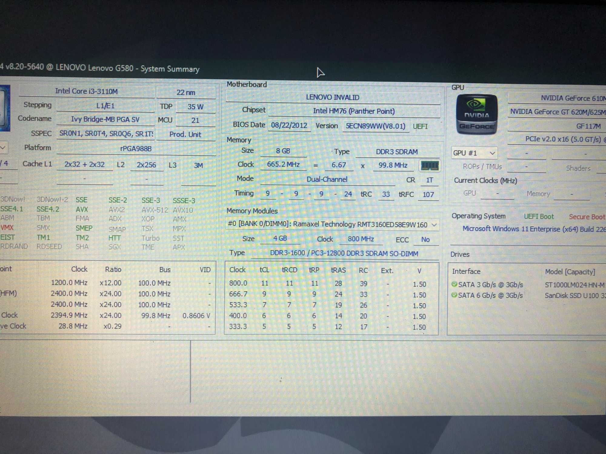 Lenovo G580 i3 nVidia GeForce GT610 8GB Windows 10