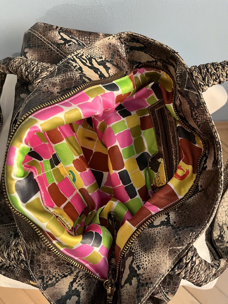 Perlina Duża torebka shopper a'la skóra wężowa