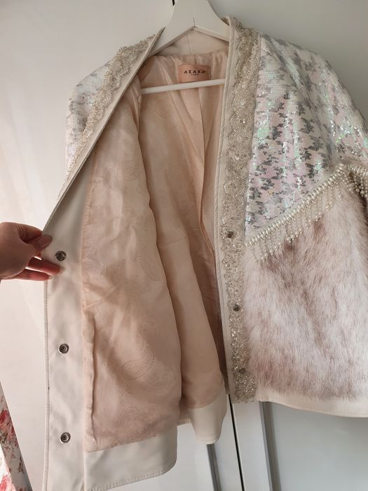 Eko futerko futro bomberka beżowa premium kamienie