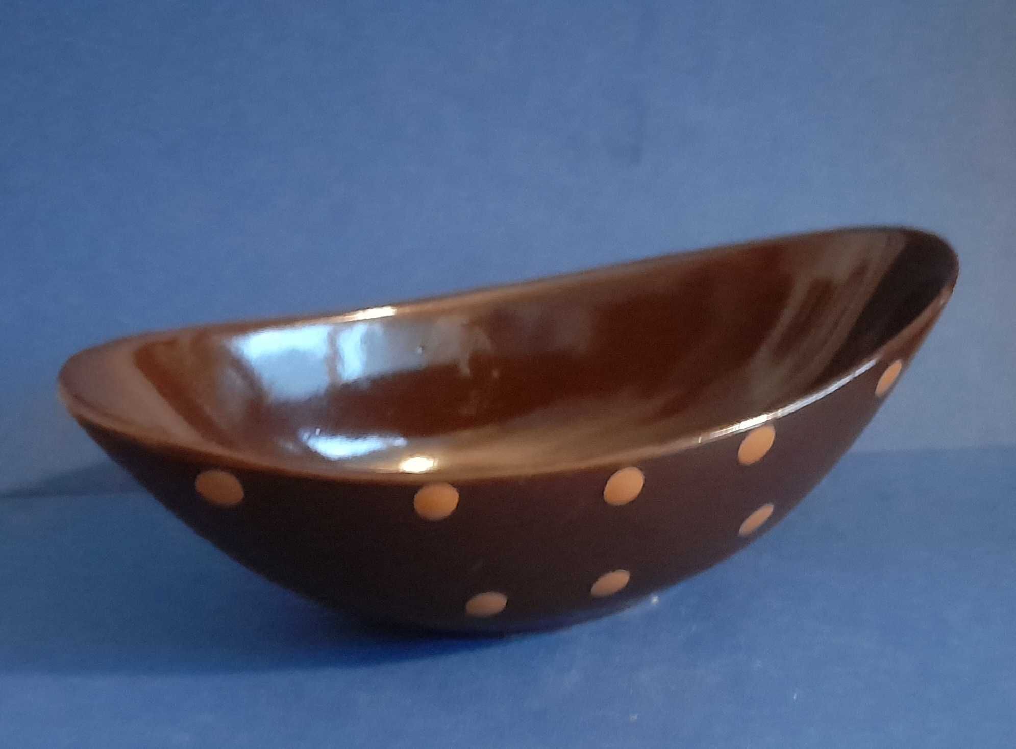 Retro Vintage Brązowa Owalna Miska Ceramika Sygnatura, Litwa
