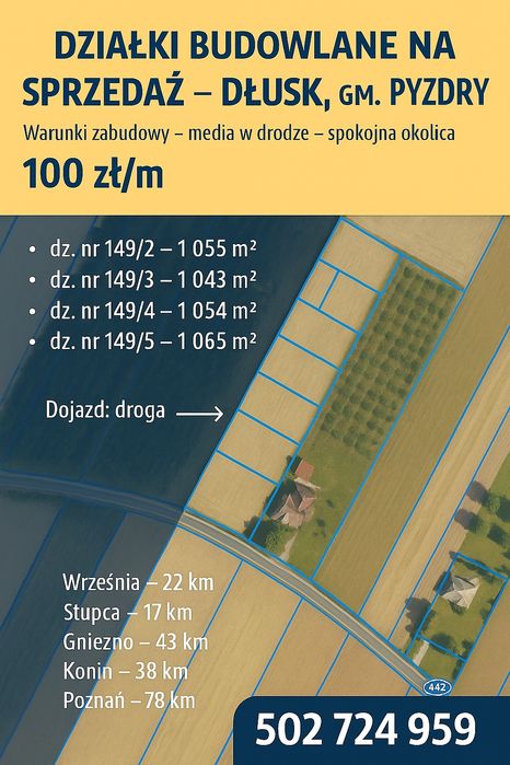 Działki budowlane z WZ – Dłusk k. Pyzdr