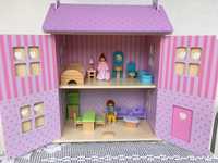 domek drewniany dla lalek Eichhorn różowy duży z meblami i lalkami