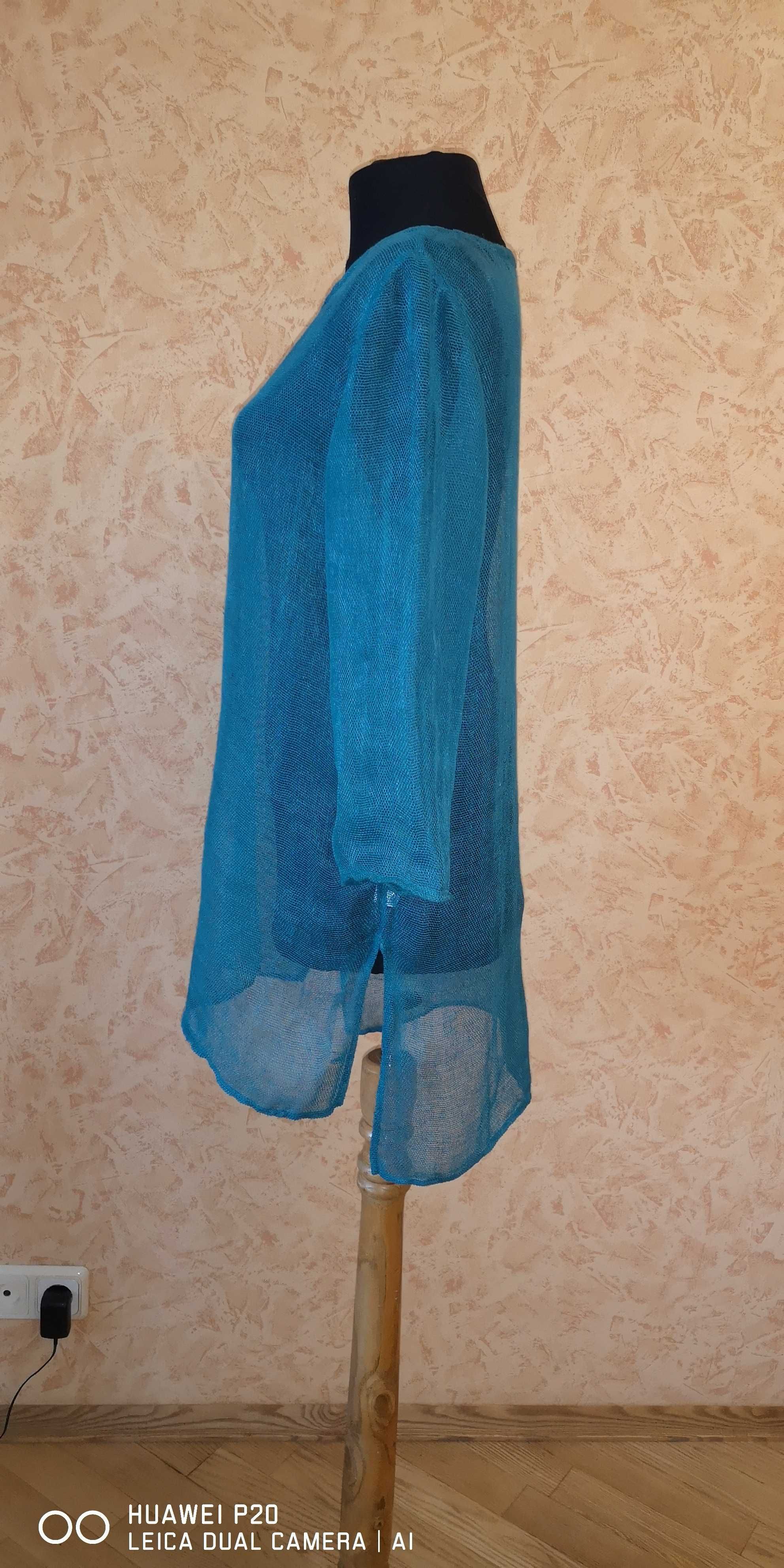Eileen Fisher лляна блуза бірюзовий колір розмір XS/TP