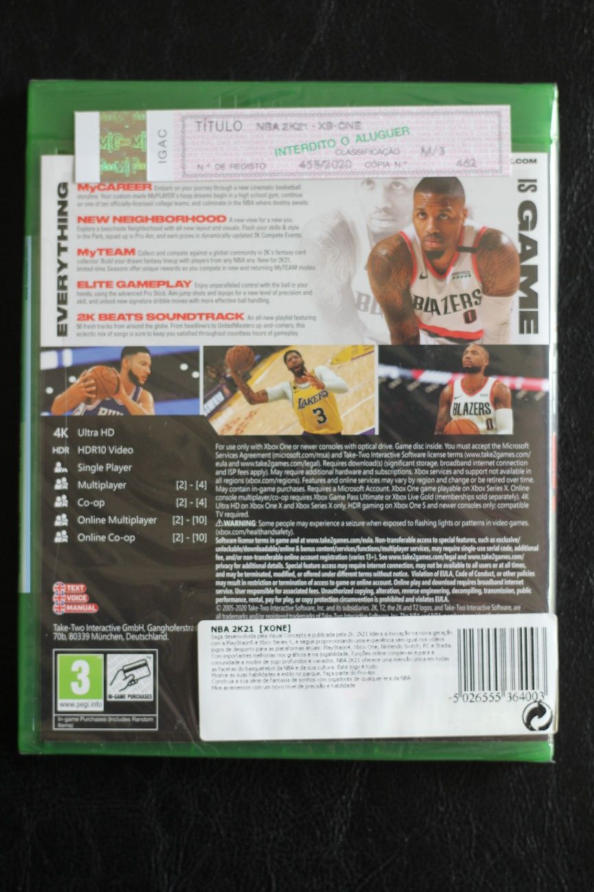 Jogo Xbox One NBA2K21 novo selado