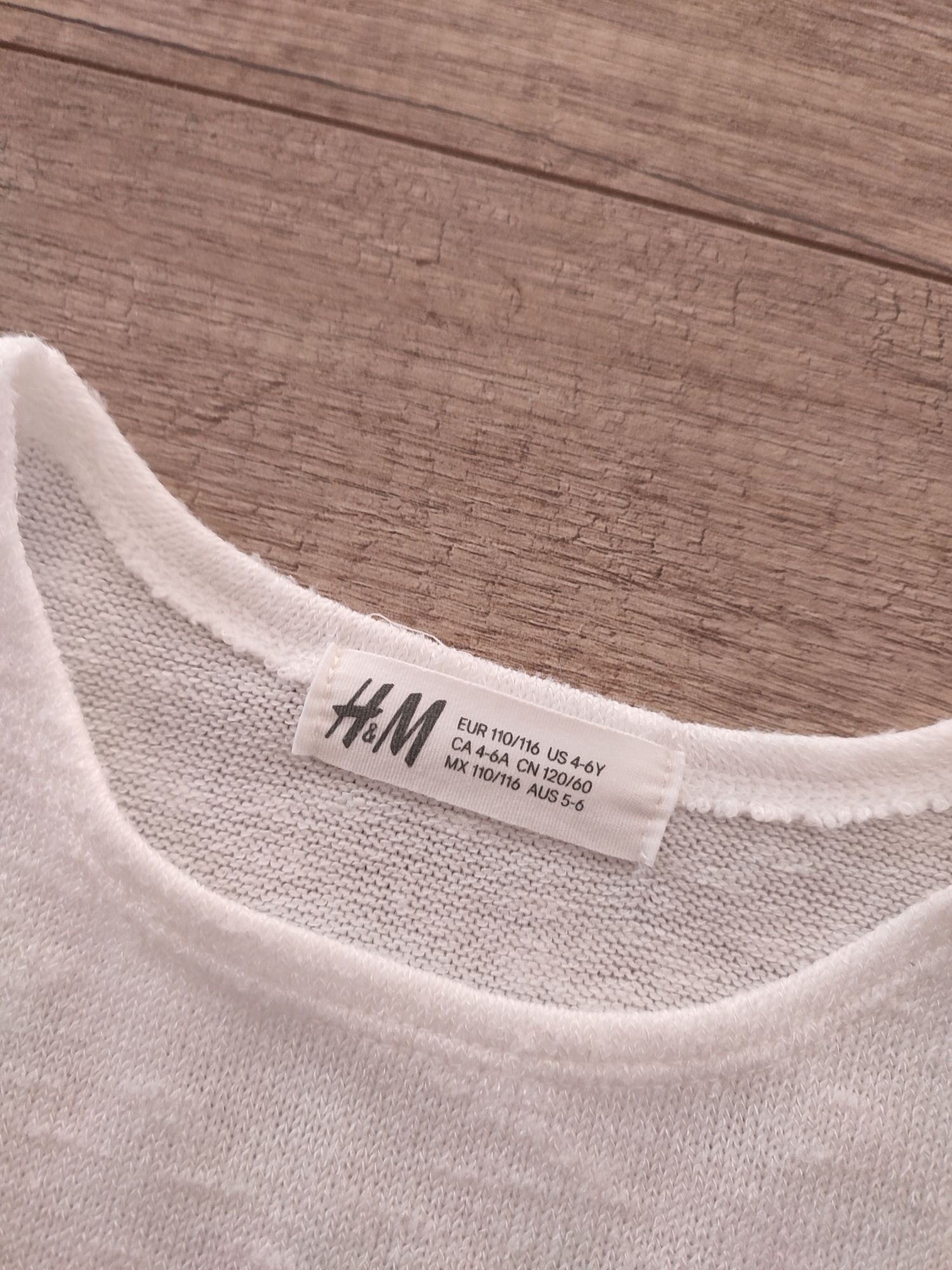 110/116 H&M Biały sweterek wkładany z koronką cienki