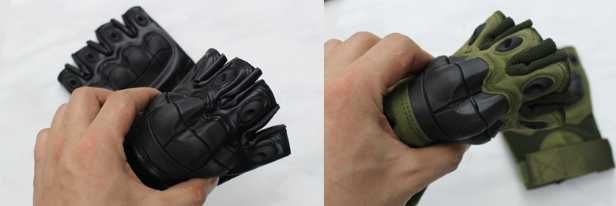 Тактические перчатки без пальцев черные/зеленые олива/песочные
