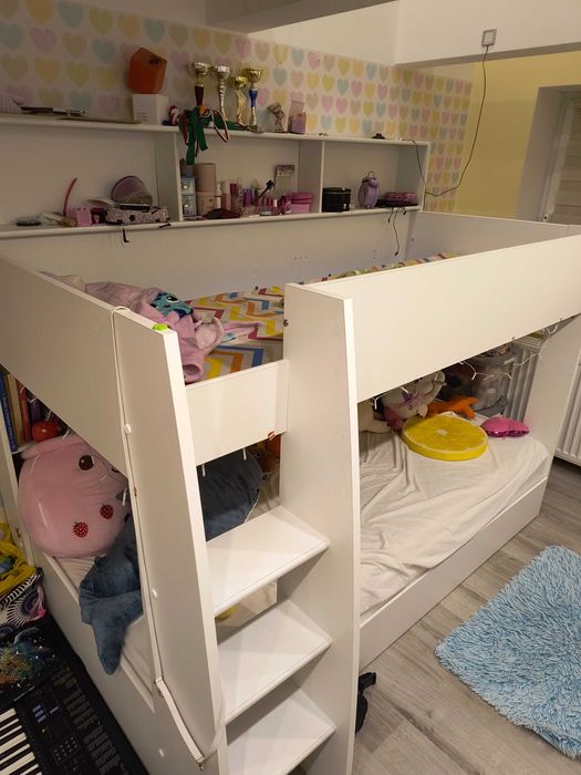 Łóżko piętrowe białe drewniane 90