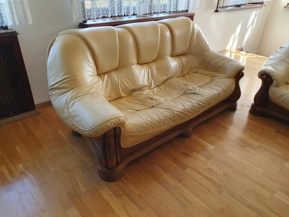 Zestaw wypoczynkowy drewno/skóra