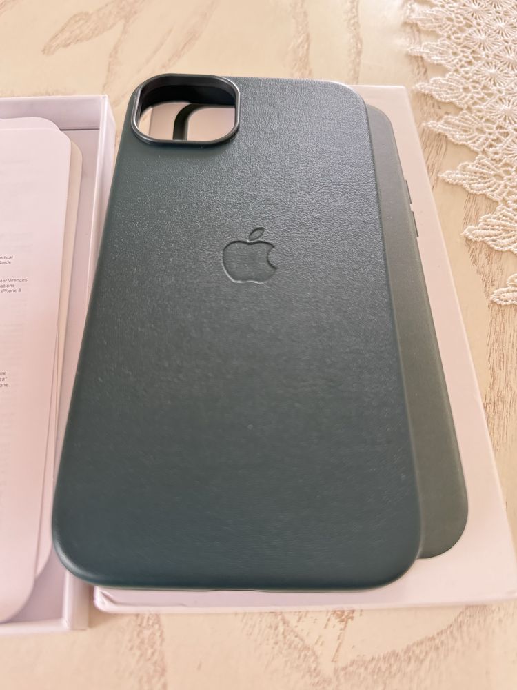Чехол iphone 14 plus leather case iphone 14 + темно зелений чехол шкір