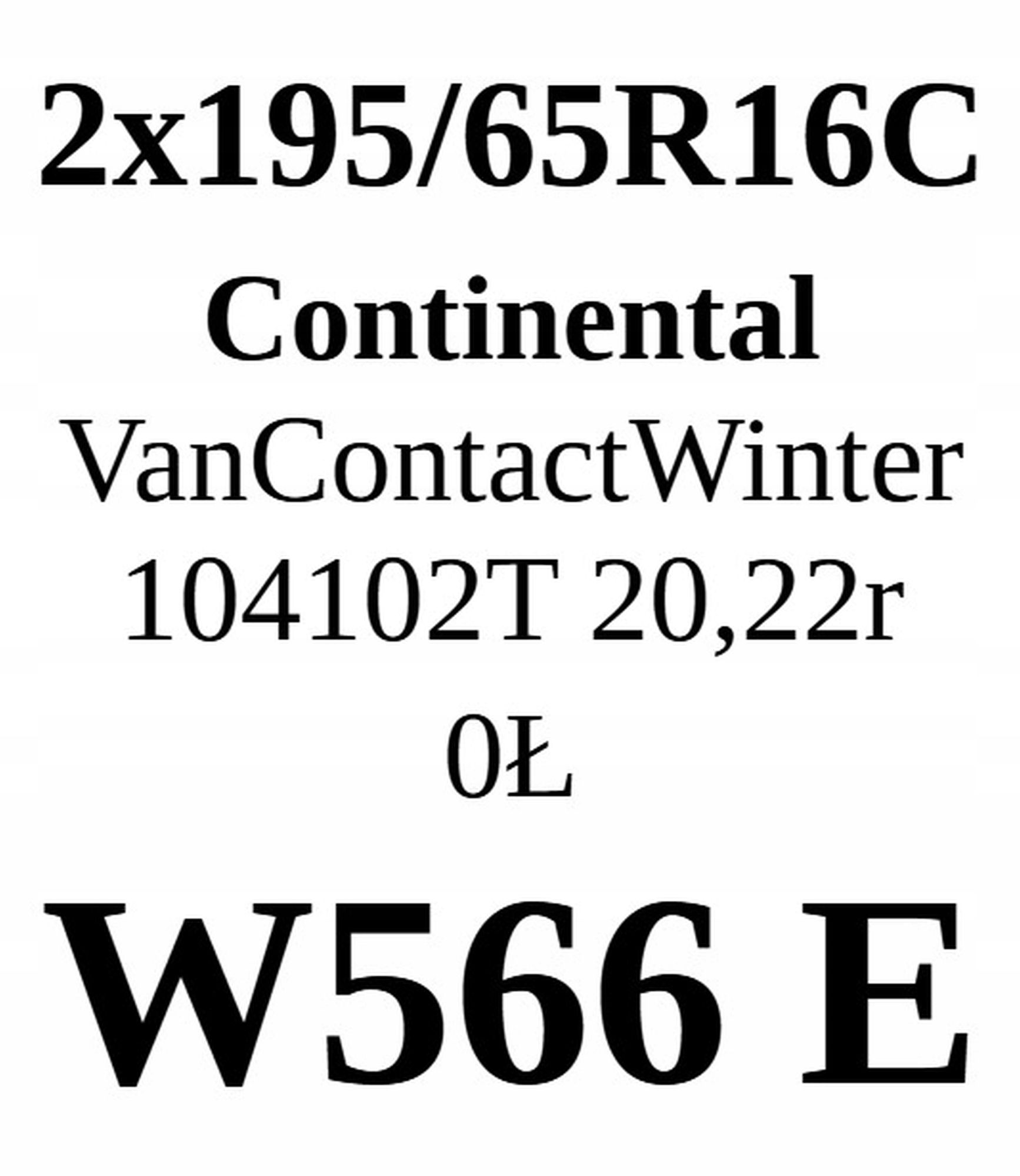 Opona 195/65/16c Continental 7,31mm 2szt.=400zł Z