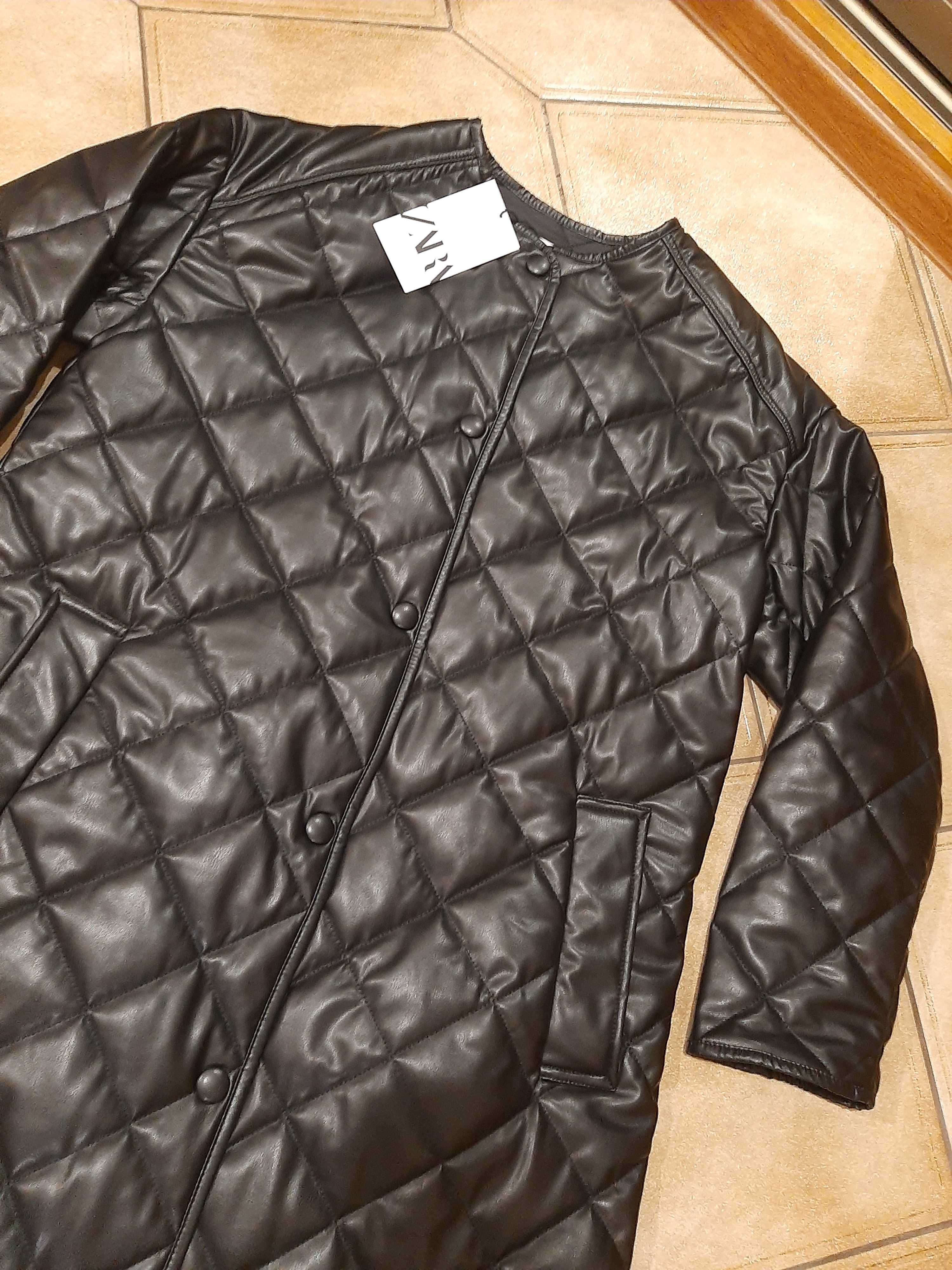 Zara пальто из искусственной кожи черный чёрный стеганное