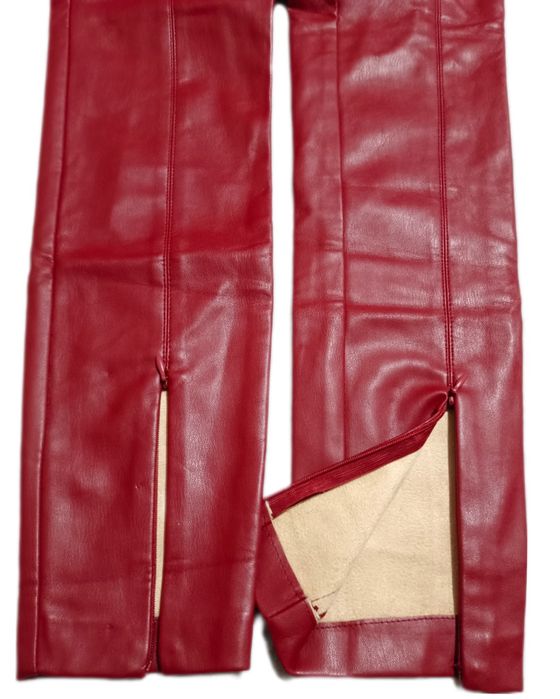 Czerwone skórzane spodnie high waist skinny rurki romantic alternative