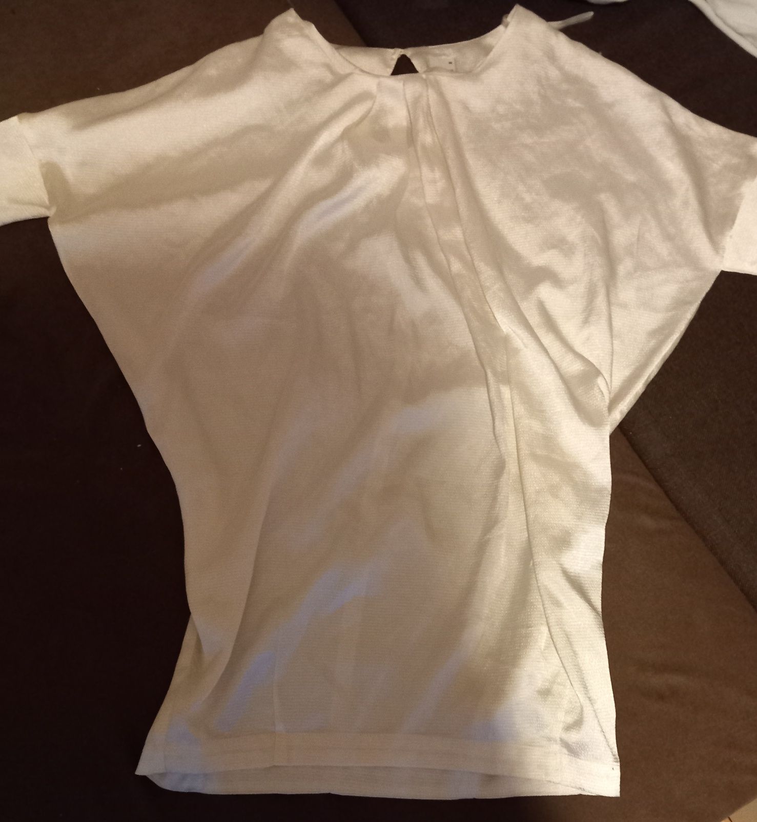 Biała perłowa koszula bluzka zara sztuszny jedwab nietoperz 36 S