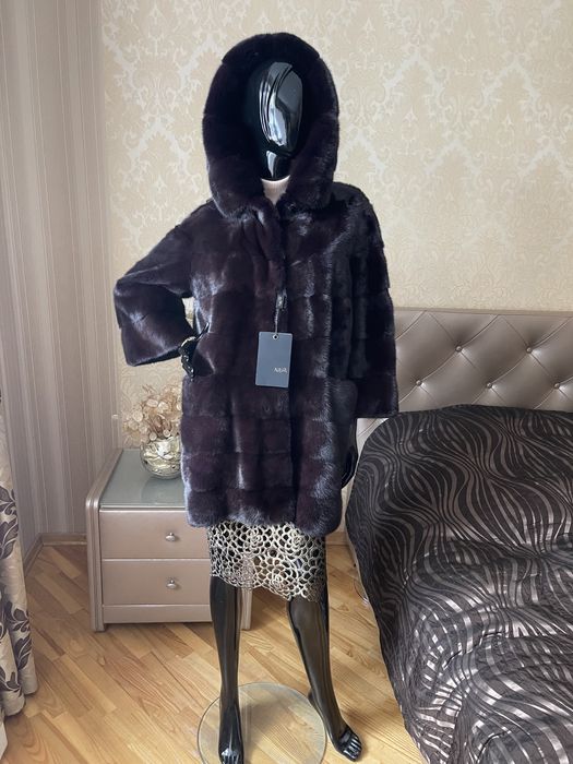 24.11 Київ примірки! Норкова шуба 85 см, капюшон 44-46, чорнильна