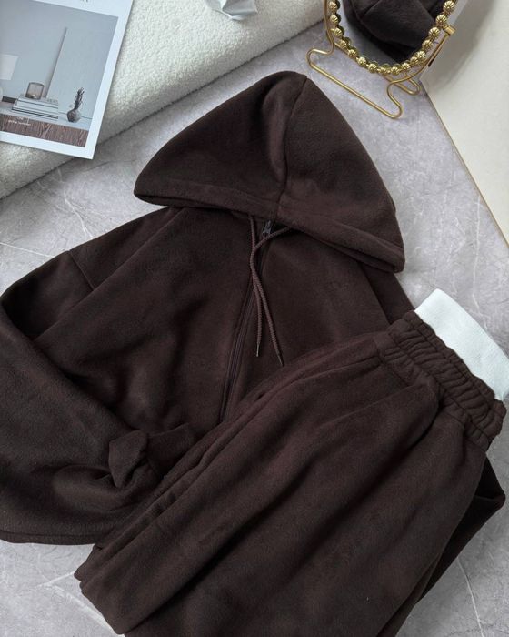 Женский зимний костюм из ФЛИСА 42-46 шоколад ТРОЙКА Турецкий флис S-L