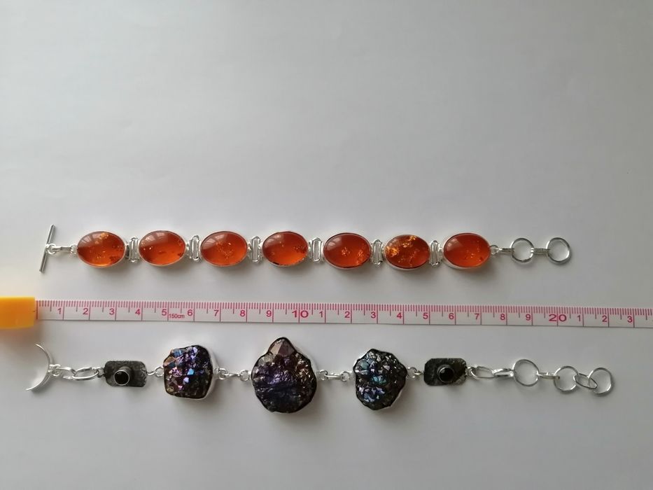 Срібний браслет, титанові друзи, бурштин