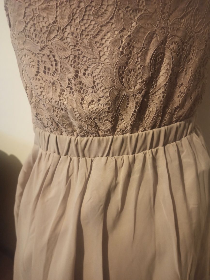 Sukienka beżowa koronkowo-szyfonowa roz 42