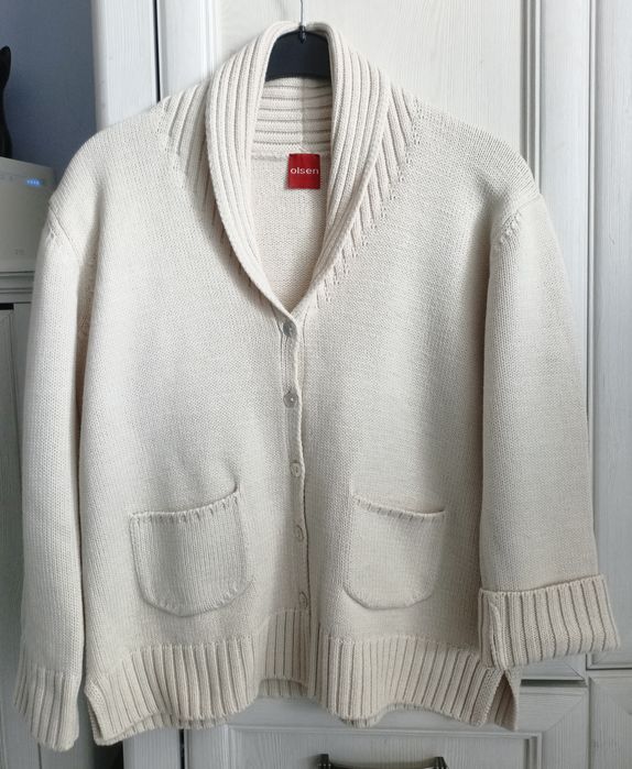 L XL XXL oversize beżowy sweter rozpinany kardigan 50% merino idealny