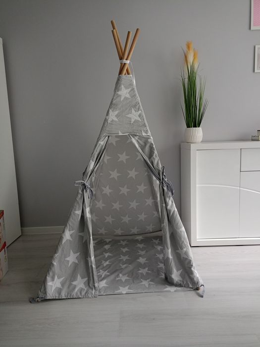 Tipi namiot dla dzieci szaro biały w gwiazdki