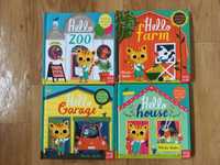 Hello. house, Hello farm, Hello garage, Hello zoo - книжки с окошками