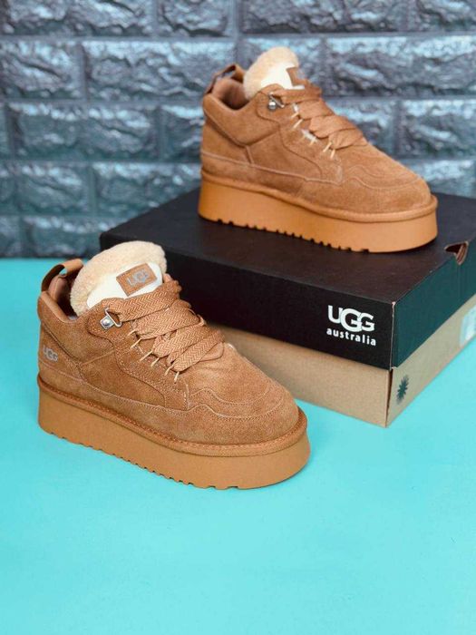 женские зимние кроссовки Ugg Lowmel рыжие высокеи кроссовки на меху