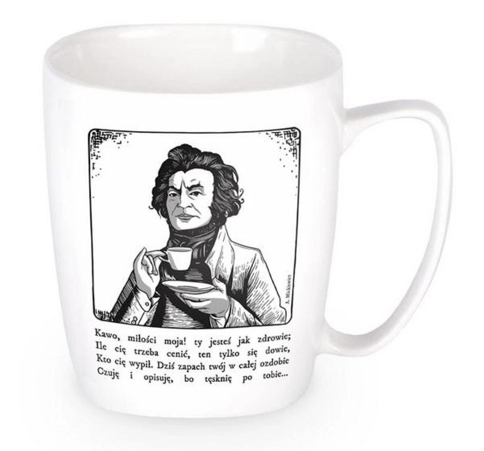 Kubek ceramiczny biały Adam Mickiewicz oprawa: pudełko