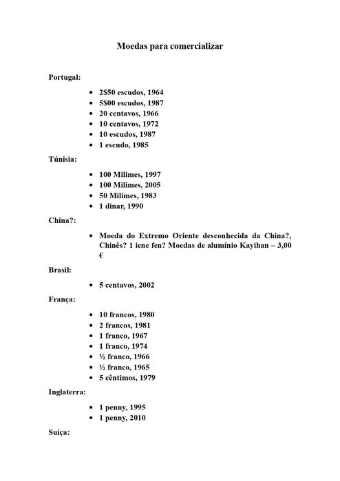 Conjunto de moedas de vários países
