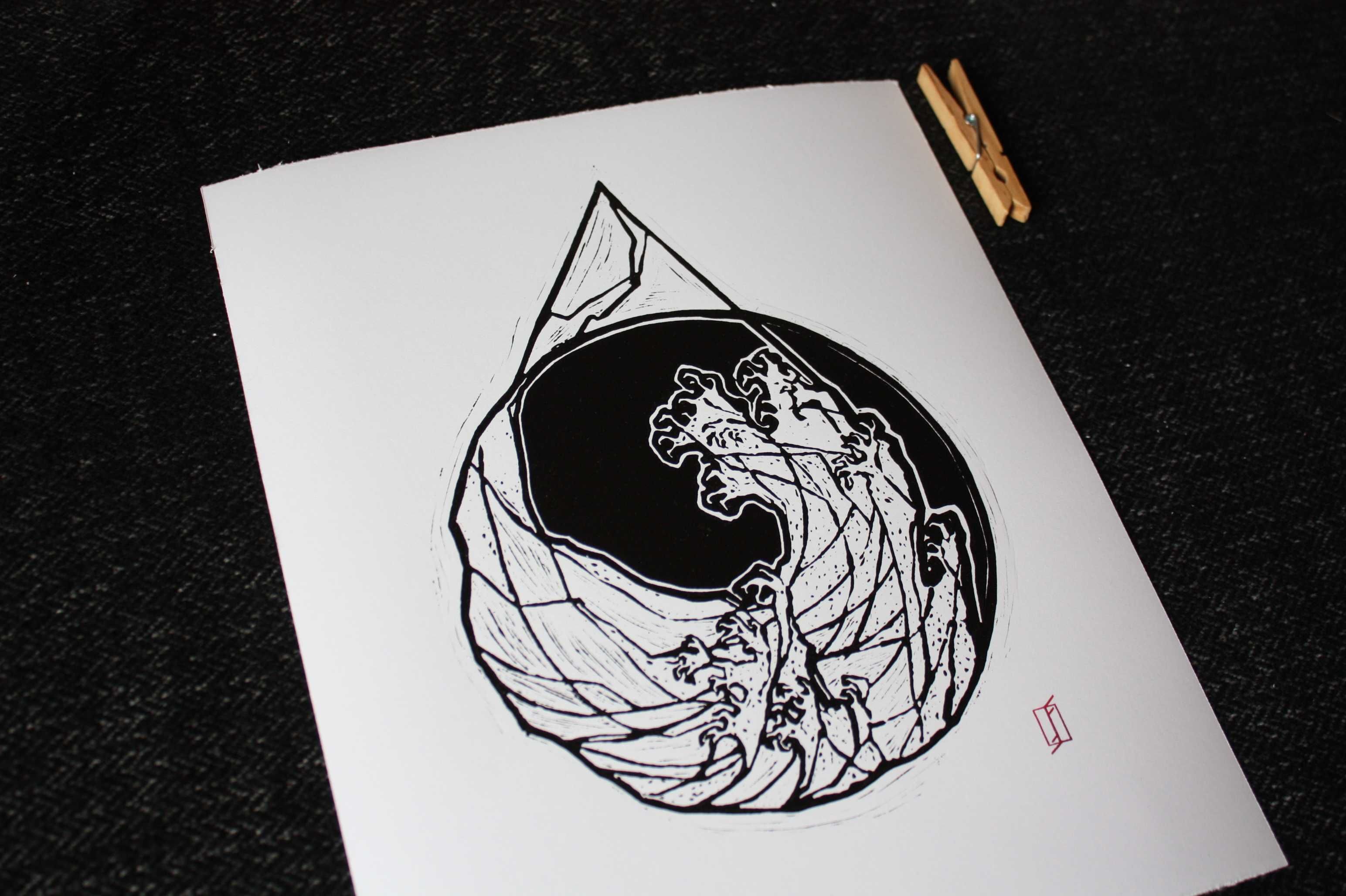 Linoryt, grafika artystyczna / warsztatowa – Fala